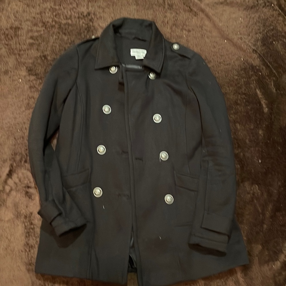 Black waist length pea coat button front. Size medium.